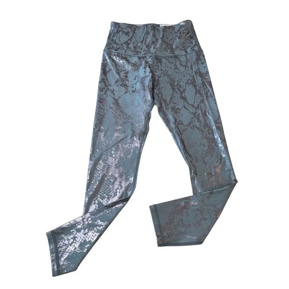 Alexo Athletica Womens Metallic Foil Snakeskin Carrywear Leggings Silver Blue XS